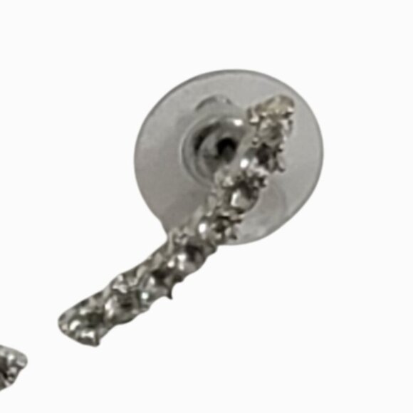 Crystal Rhinestone Silver-Tone Curved Bar Stud Earrings with Secure Backing - Picture 5 of 5